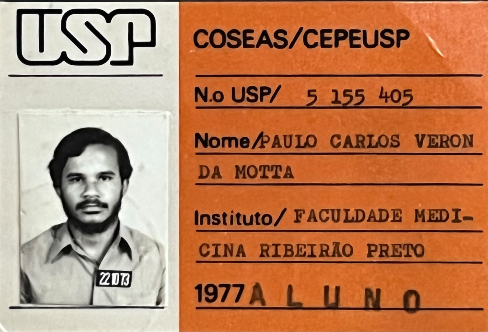 Carteira da USP de Paulo Carlos Veron da Motta, Faculdade de Medicina de Ribeirão Preto, 1977